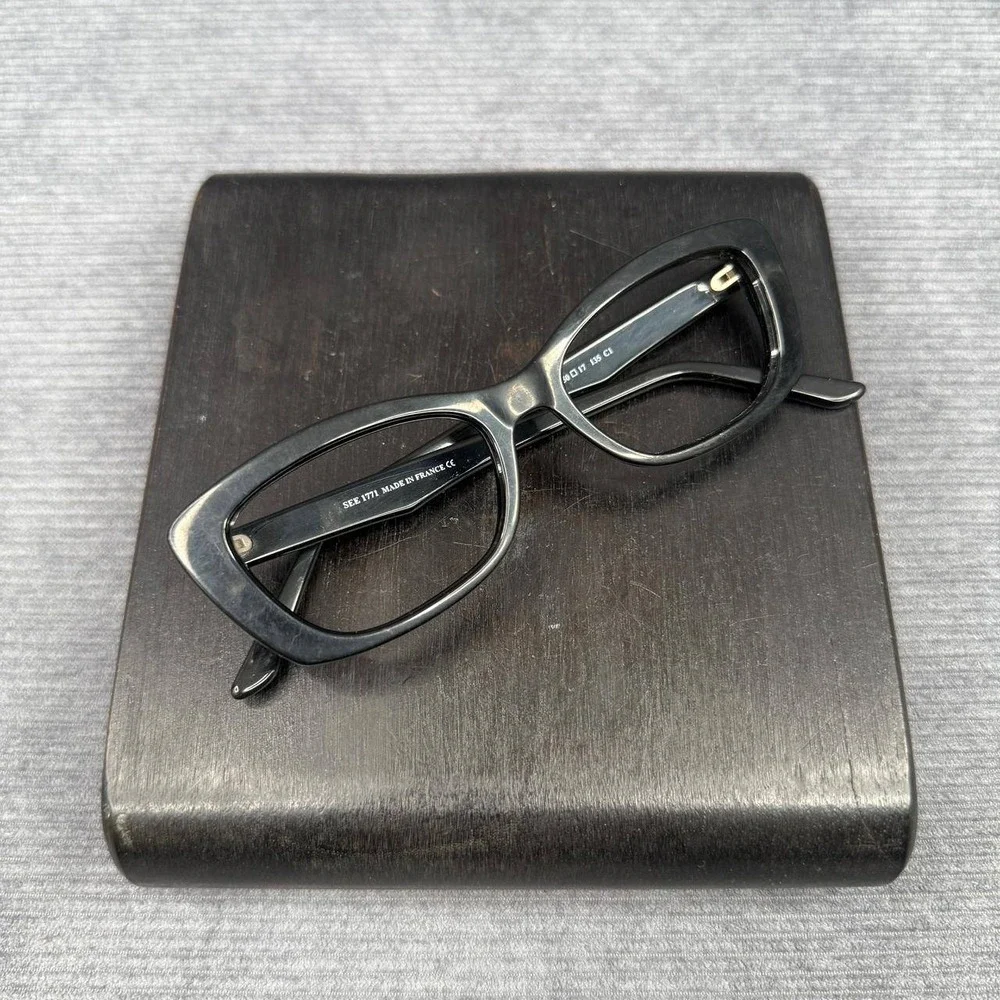 SEE Eyewear 1771 Black Eyeglasses Frames Made in France 50-17-135 Cat Eye Y2k